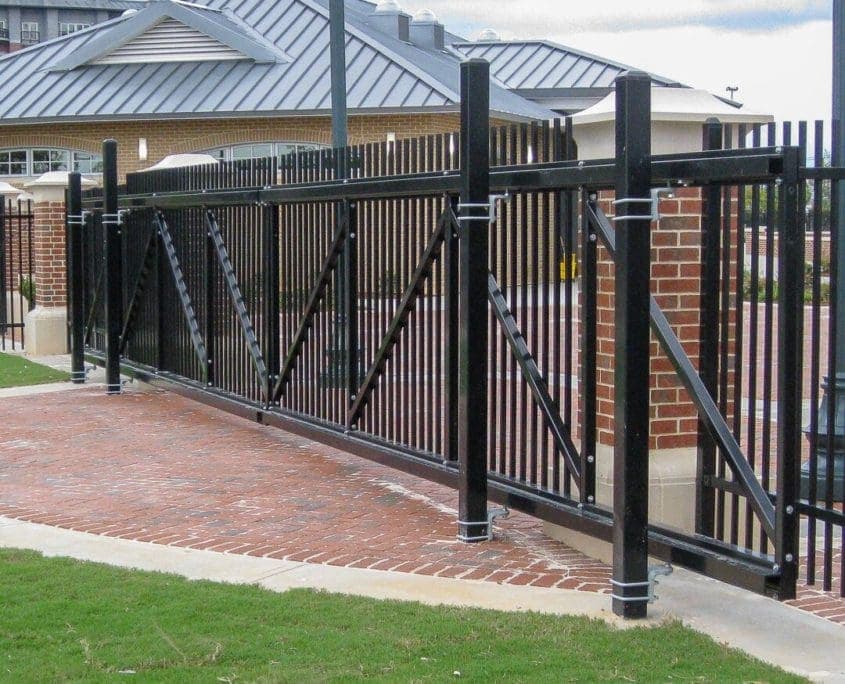 Black aluminum commercial double swing gate