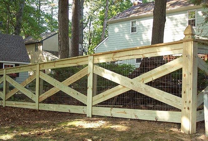 Cross buck two rail fence with wire - decorative traditional design