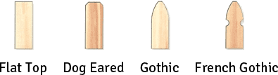 Wood fence picket top style options - flat, dog eared, gothic, and French gothic